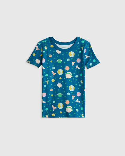 100% Organic Cotton Short Sleeve and Pant Pajama Set - 2T / Planets