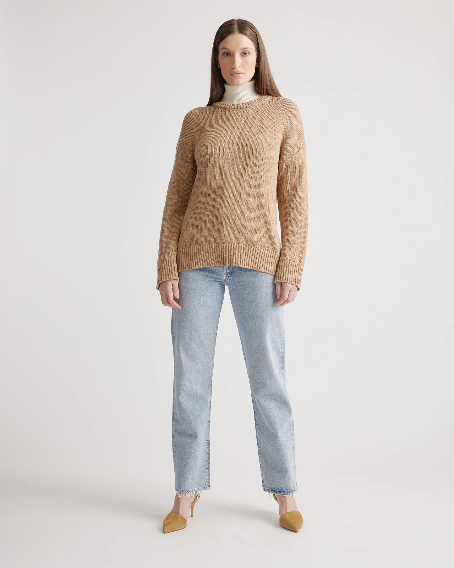 Cotton Linen Oversized Crew Sweater - XS / Dark Mauve