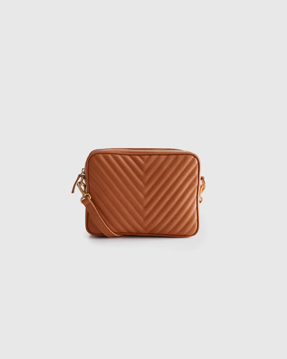 Italian Leather Quilted Crossbody Bag - One Size / Black