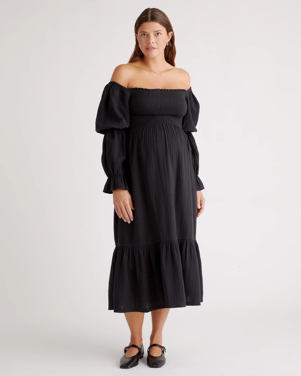 100% Organic Cotton Gauze Maternity Smocked Midi Dress - XS / Wild Cherry