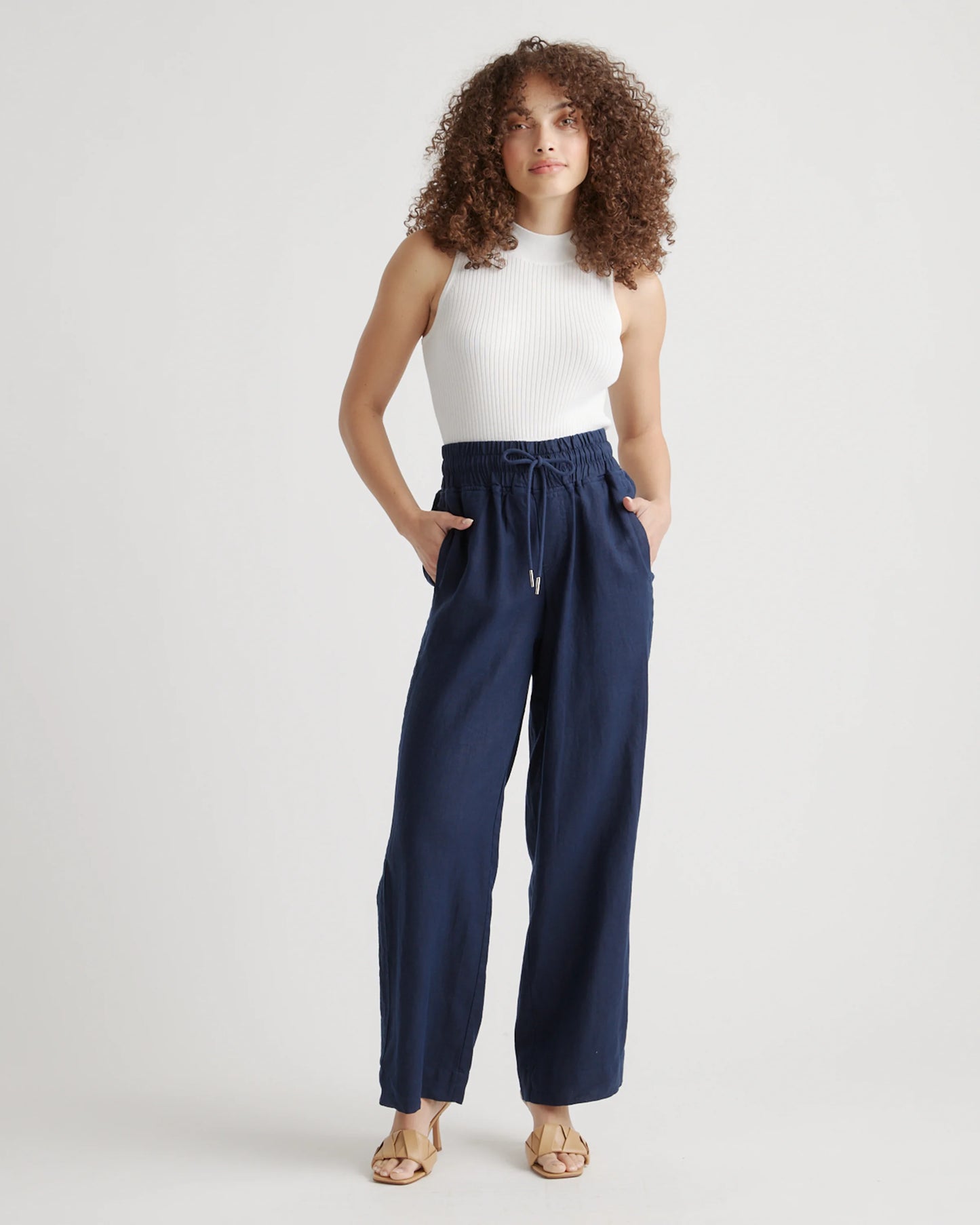 100% European Linen Wide Leg Pants - XS / Bayberry Olive