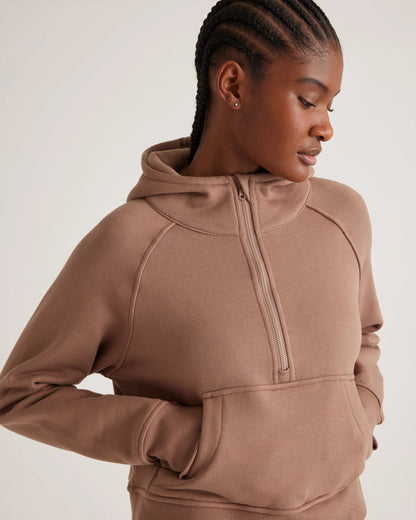 Organic Heavyweight Fleece Cropped Half Zip Hoodie - XS / Taupe