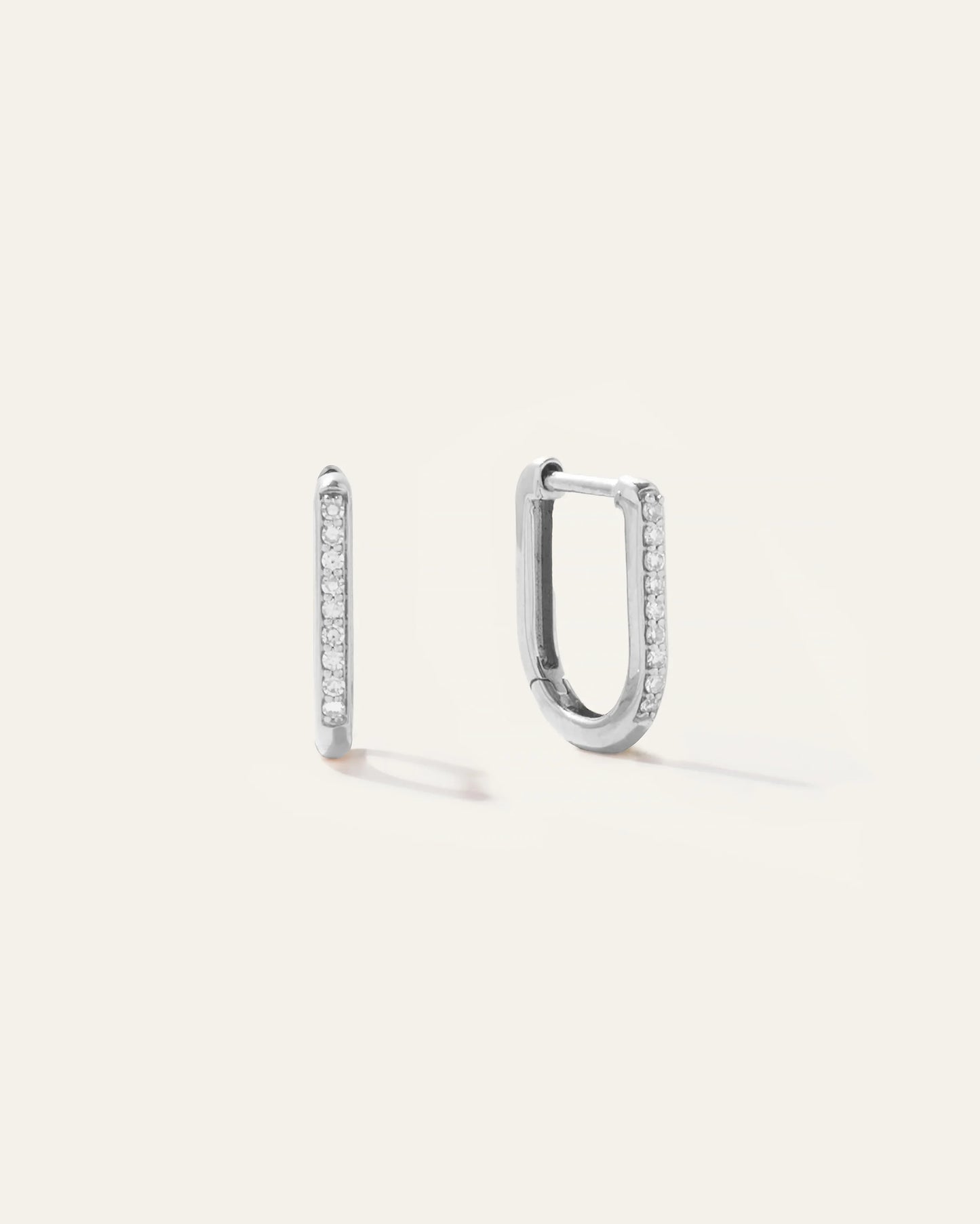 14K Gold Diamond Pave U Huggie Hoops - One Size / White Gold