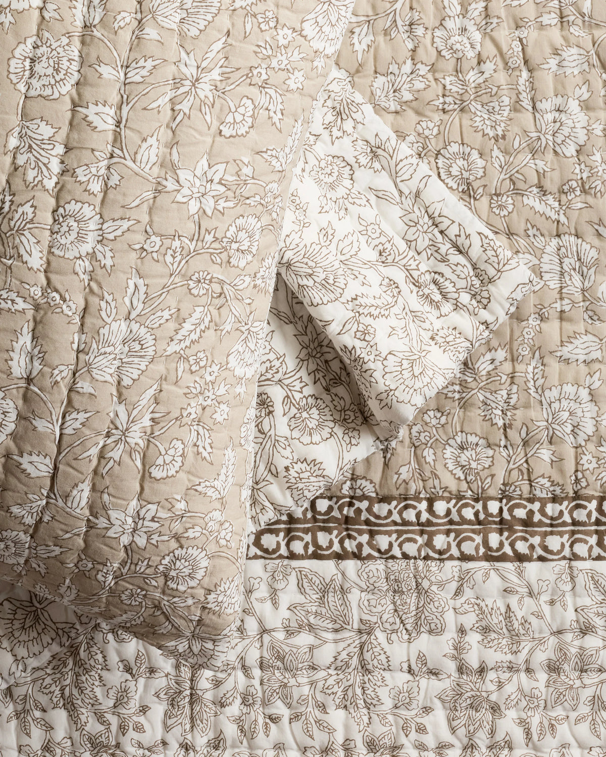 Organic Cotton Block Print Quilt Set - Twin / Green