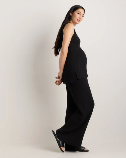Cotton Cashmere Maternity Wide Leg Pants - XS / Heather Charcoal