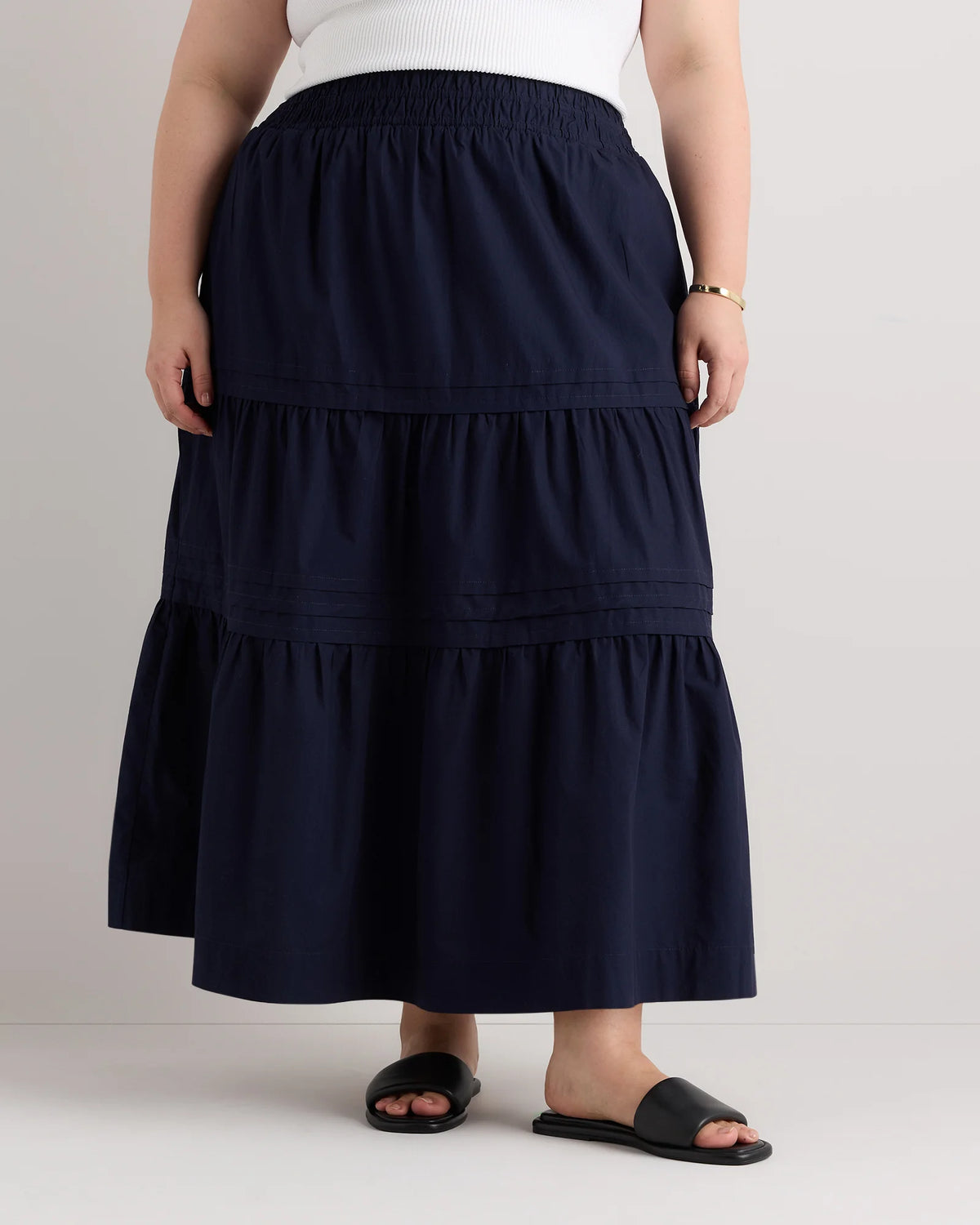 100% Organic Cotton Poplin Tiered Maxi Skirt - 1X / Black