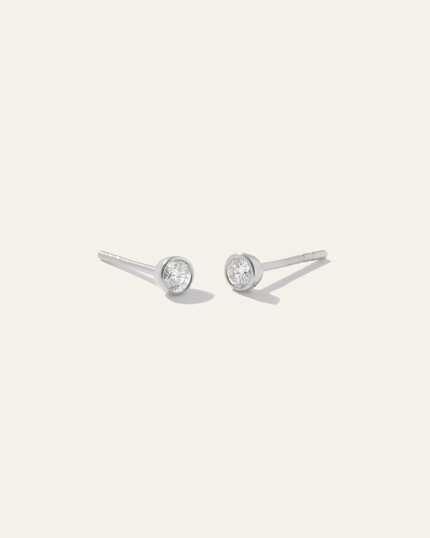 14K Gold Natural Diamond Tiny Bezel Studs - One Size / Yellow Gold