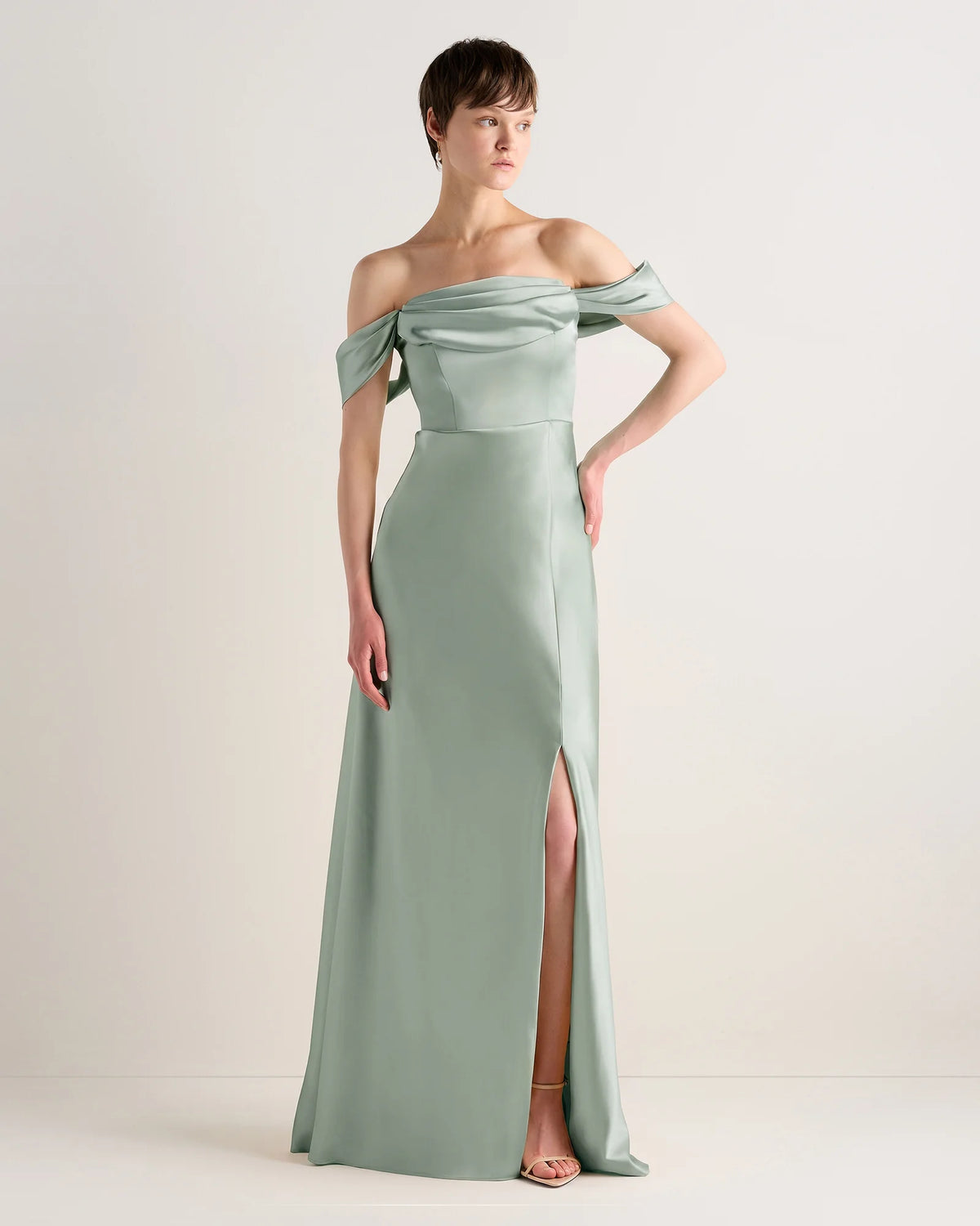 Aurora Stretch Satin Convertible Dress - 0 / Garden Sage Green