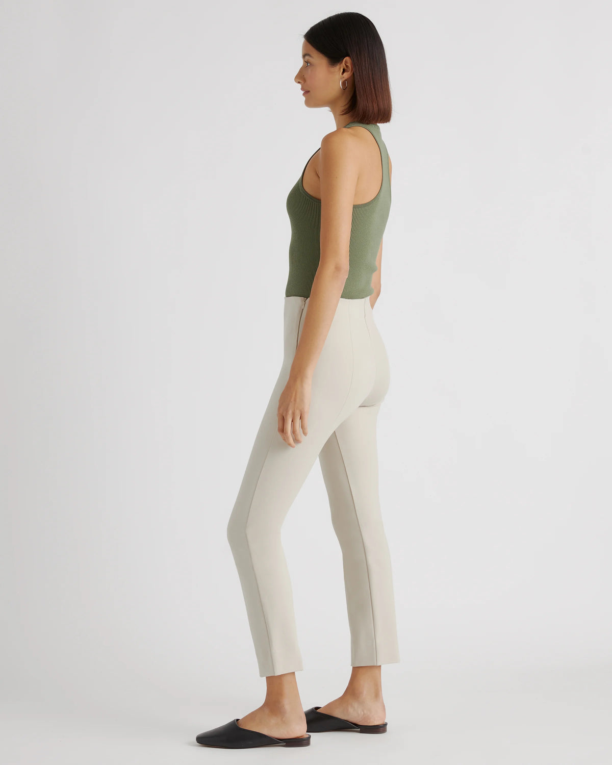 Ultra-Stretch Ponte Pintuck Ankle Pants - XS / Ecru