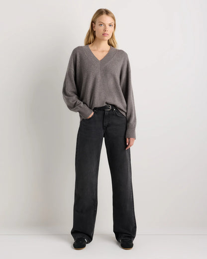 Mongolian Cashmere Oversized V-Neck Sweater - XS / Elk Brown