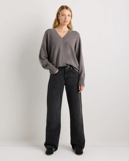 Mongolian Cashmere Oversized V-Neck Sweater - XS / Elk Brown