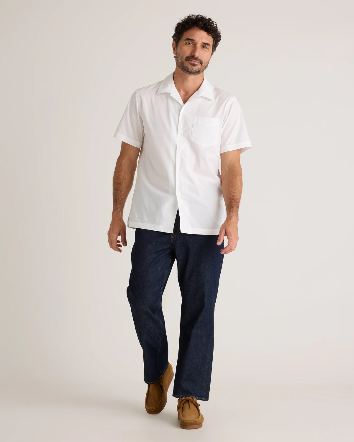 Organic Cotton Stretch Poplin Camp Shirt - S / White