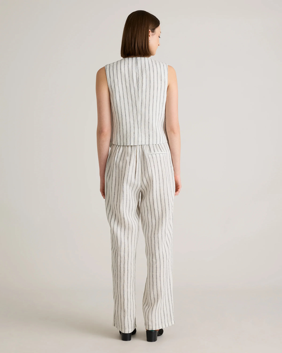 100% European Linen Vest - XS / Blue Pinstripe