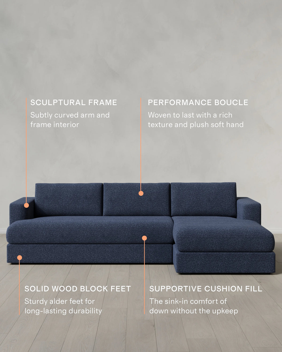Sierra Curved Arm Chaise Sectional in Performance Boucle - Right Arm / Linen