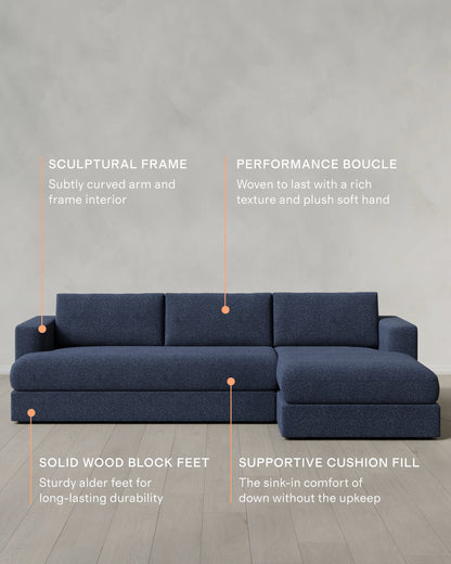 Sierra Curved Arm Chaise Sectional in Performance Boucle - Right Arm / Linen
