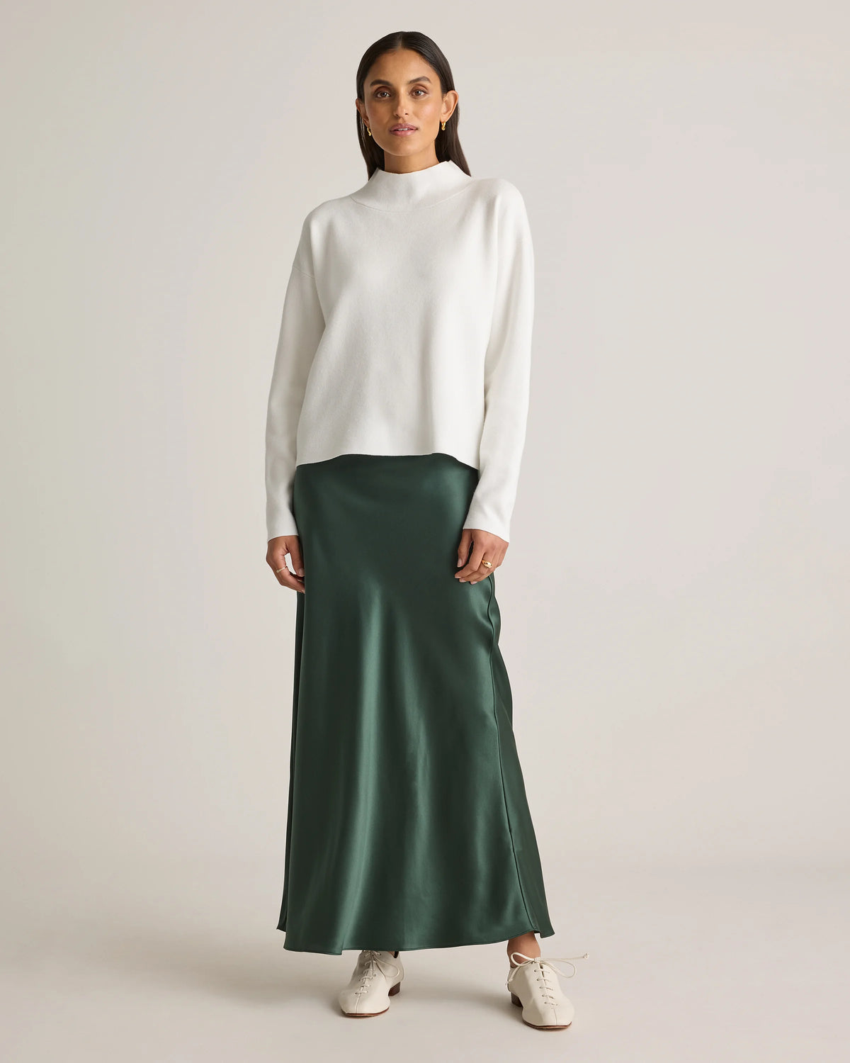 100% Washable Silk Maxi Skirt - XS / Champagne