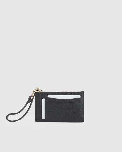 Italian Leather Card Case Wristlet - One Size / Black