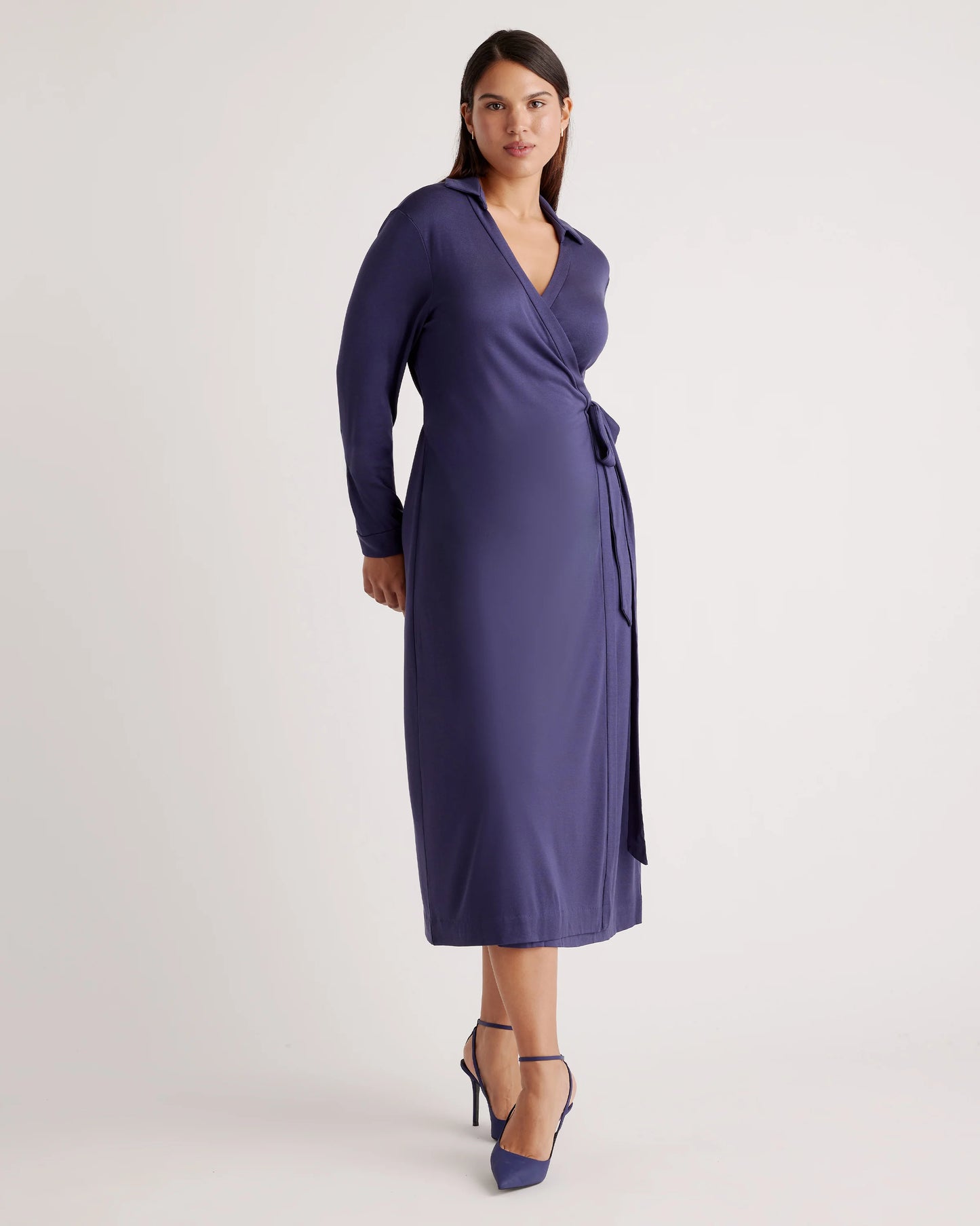 100% Silk Jersey Midi Wrap Dress - XS / Crimson Prism