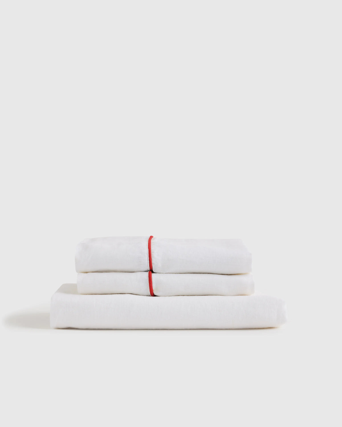 European Linen Piped Fitted Sheet Set - Twin / Mist/White