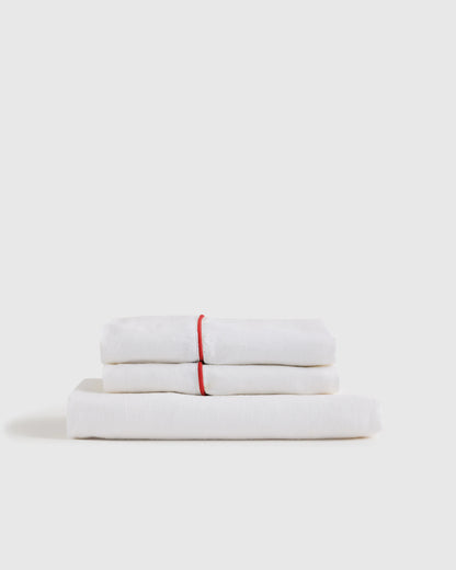 European Linen Piped Fitted Sheet Set - Twin / Mist/White