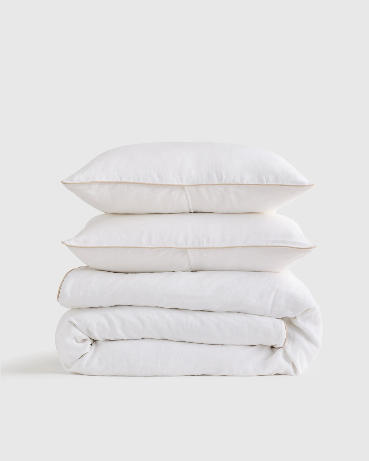 European Linen Piped Duvet Cover Set - Twin / White/Cherry