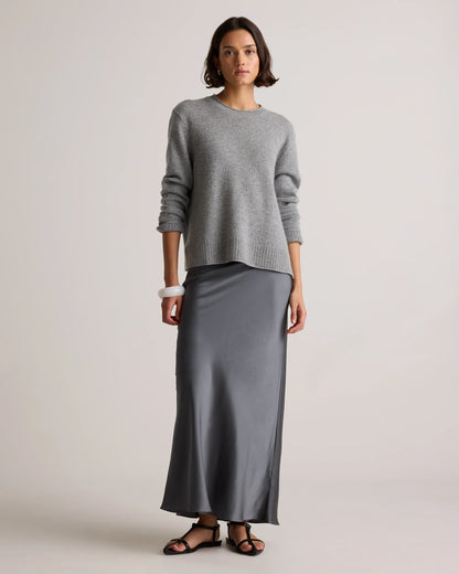 Mongolian Cashmere Boxy Crewneck Sweater - XS / Faded Denim/Brown/Ivory Variegated Stripe