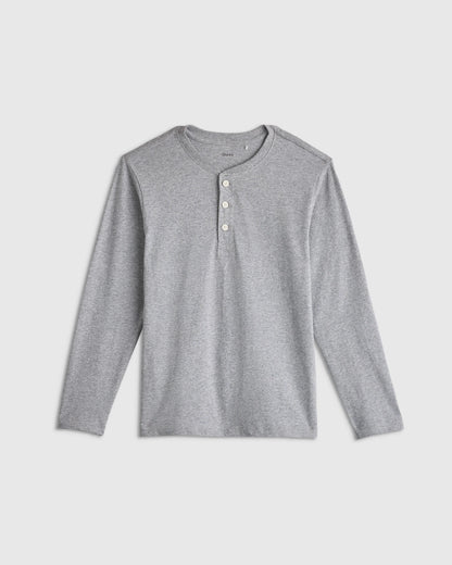 100% Organic Cotton Long Sleeve Henley Tee - 6 / Oatmeal Stripe