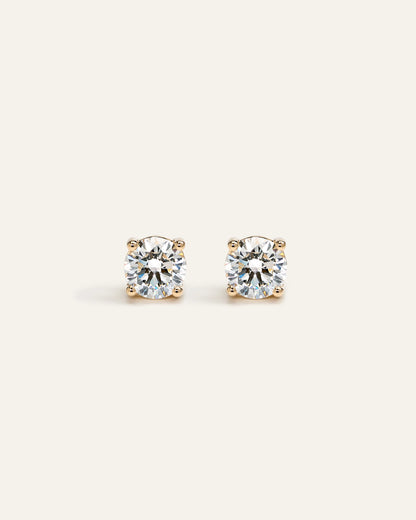 14K Gold Lab Grown Diamond Four-Prong Solitaire Studs - 2ctw - One Size / Yellow Gold
