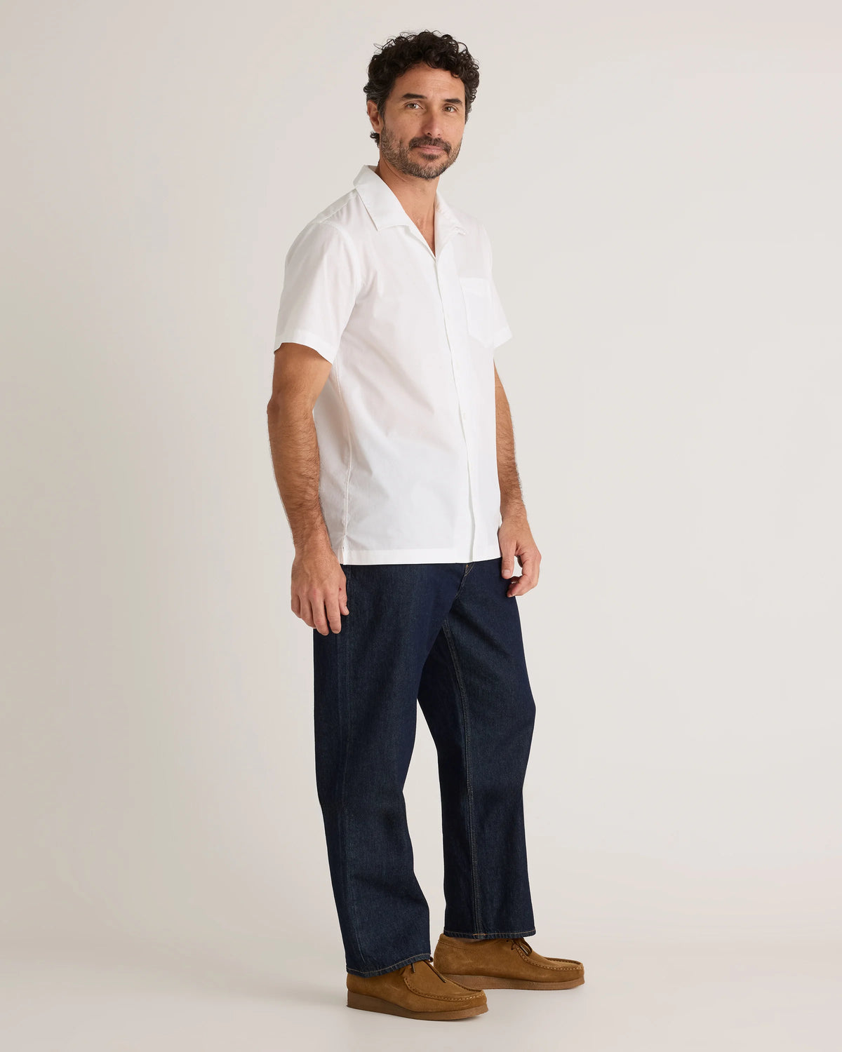 Organic Cotton Stretch Poplin Camp Shirt - S / White