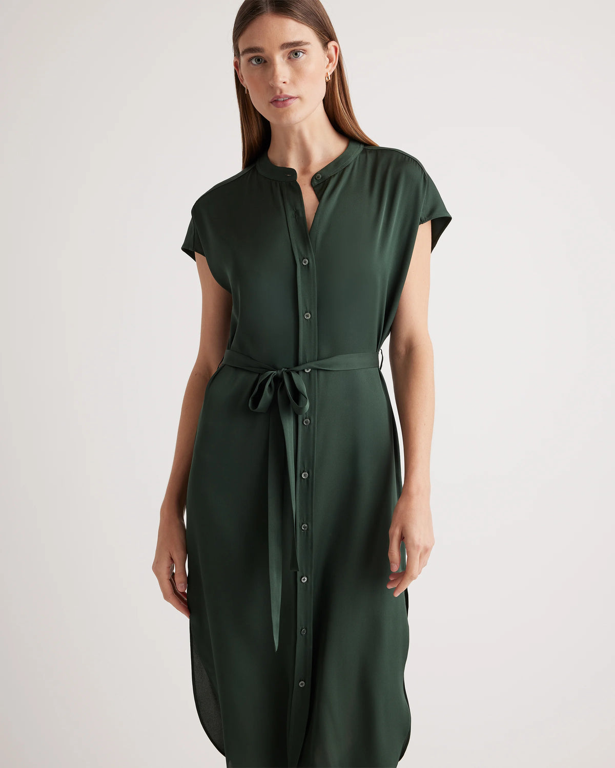Washable Stretch Silk Midi Shirt Dress - XS / Black