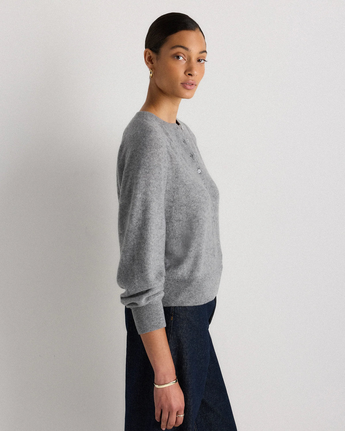 Mongolian Cashmere Dolman Sleeve Henley Sweater - XS / Oatmeal