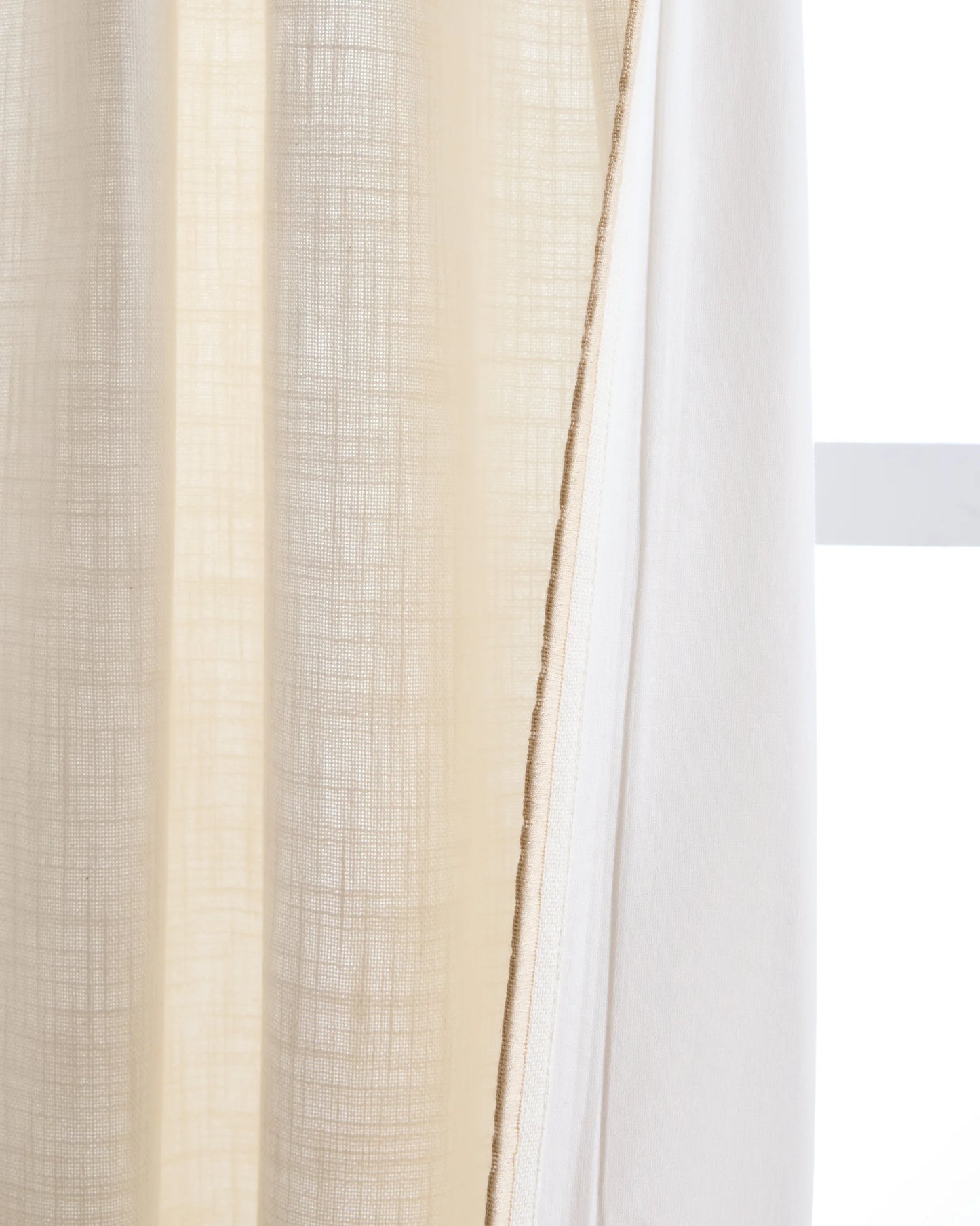 Piped Edge Cotton Curtain - Single Panel - 48x84 / Ivory/Black Piping