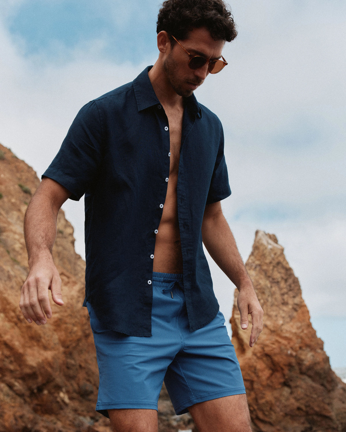 Italian Swim Trunks - 7" - XS / Navy Diamond Geo