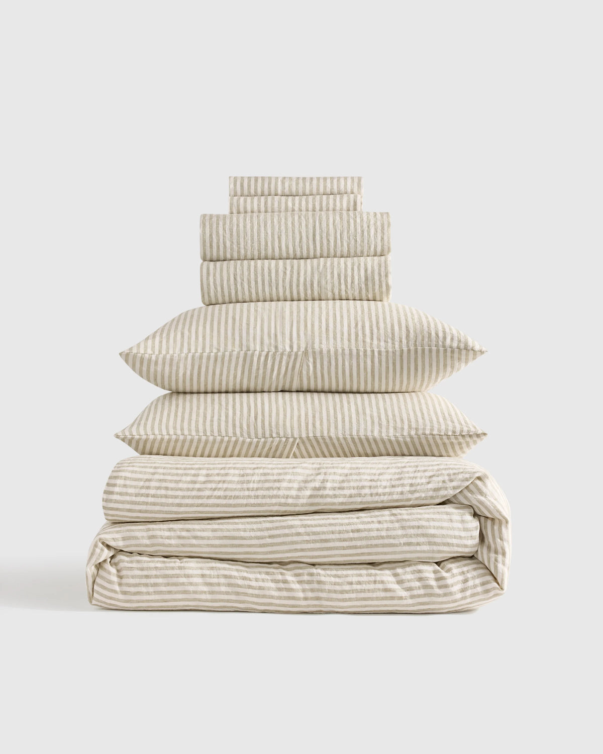 European Linen Deluxe Bedding Bundle - Twin / Willowleaf/White Stripe
