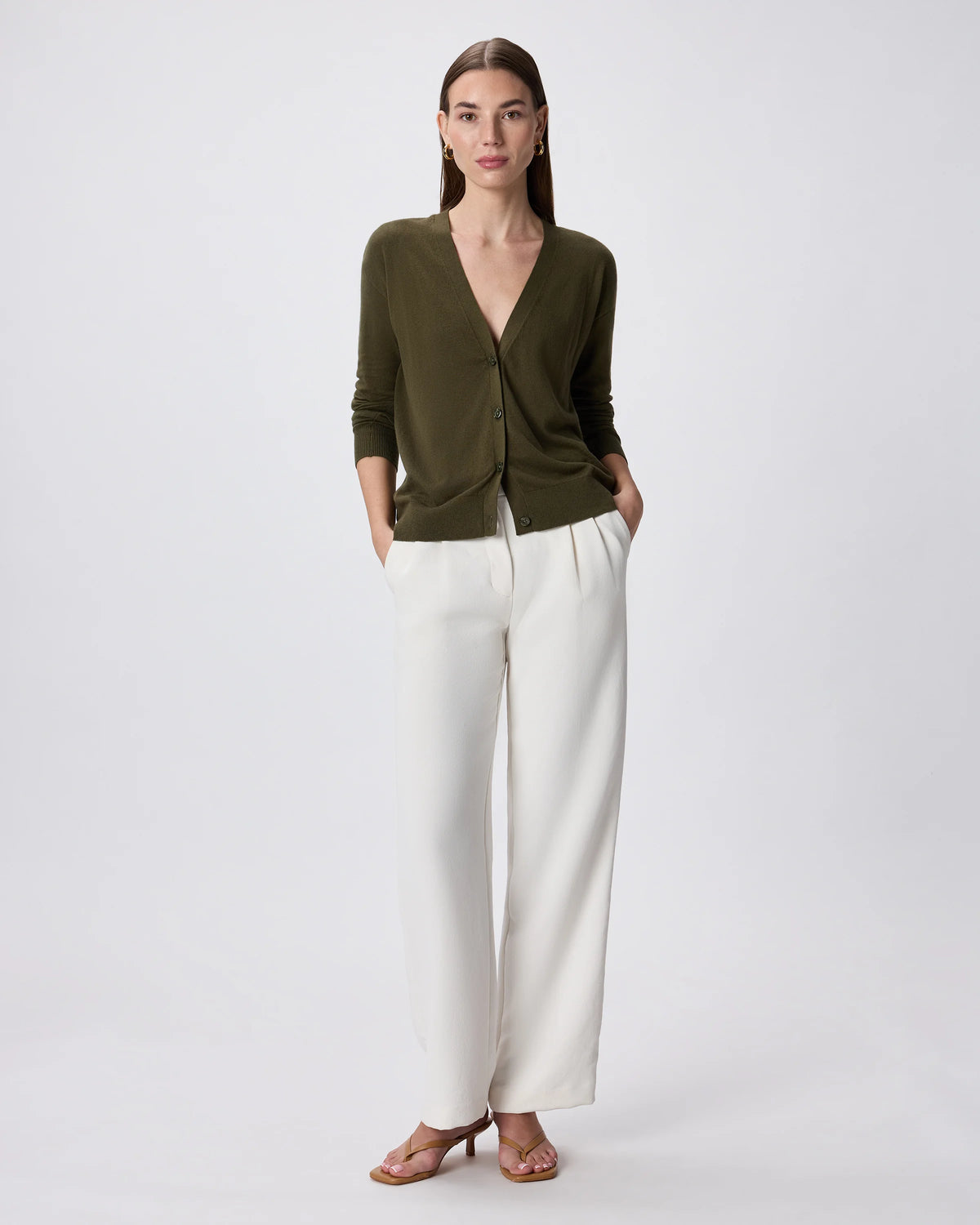 Lightweight Cotton Cashmere Cardigan - XS / Heather Oatmeal