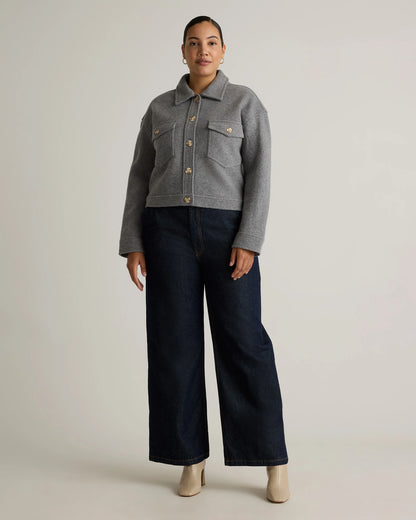 100% Merino Wool Cropped Shirt Jacket - XS / Mulled Wine