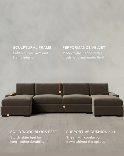 Stillman U Sectional in Performance Velvet - One Size / Java