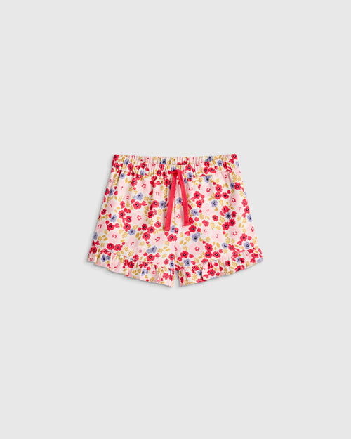 Girls Ruffle Hem Woven Short - 12 / Pink Poppy Floral
