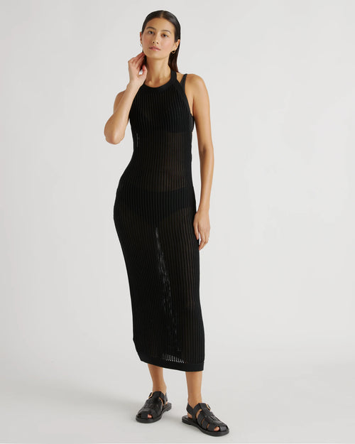 100% Organic Cotton Open-Knit Cover-Up Maxi Dress - XS / Beige