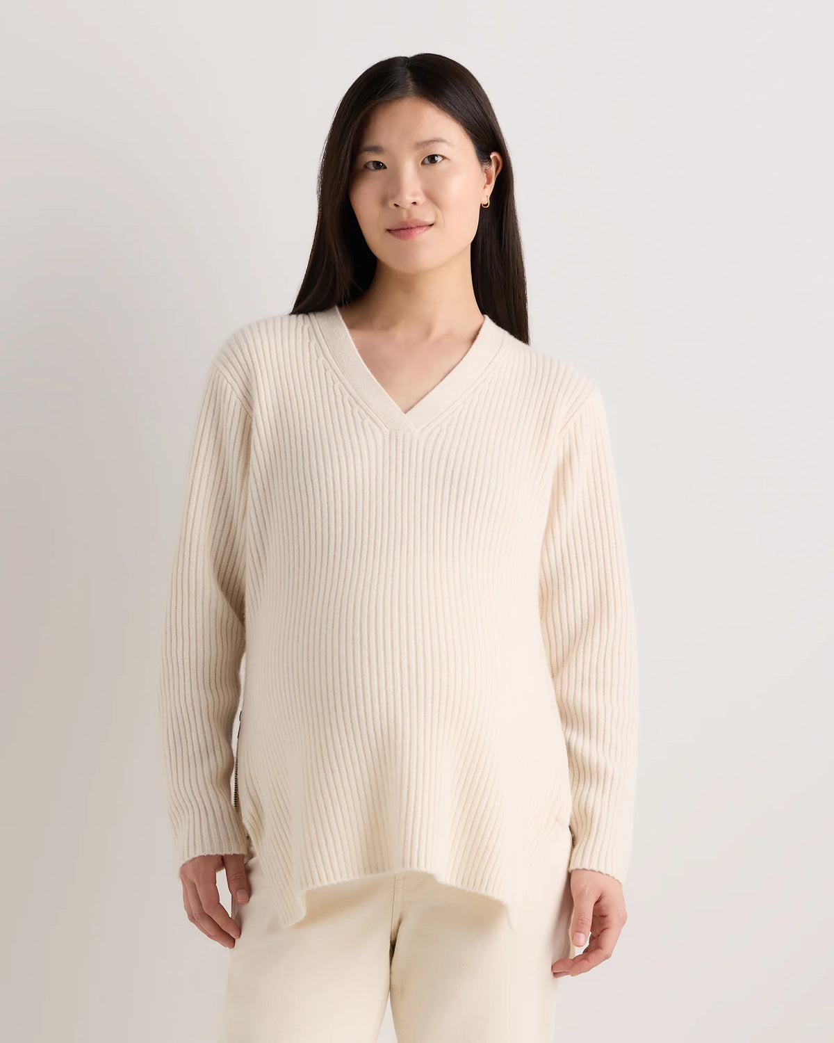Mongolian Cashmere Ribbed Side Zip Maternity Sweater - XS / Heather Vintage Pink