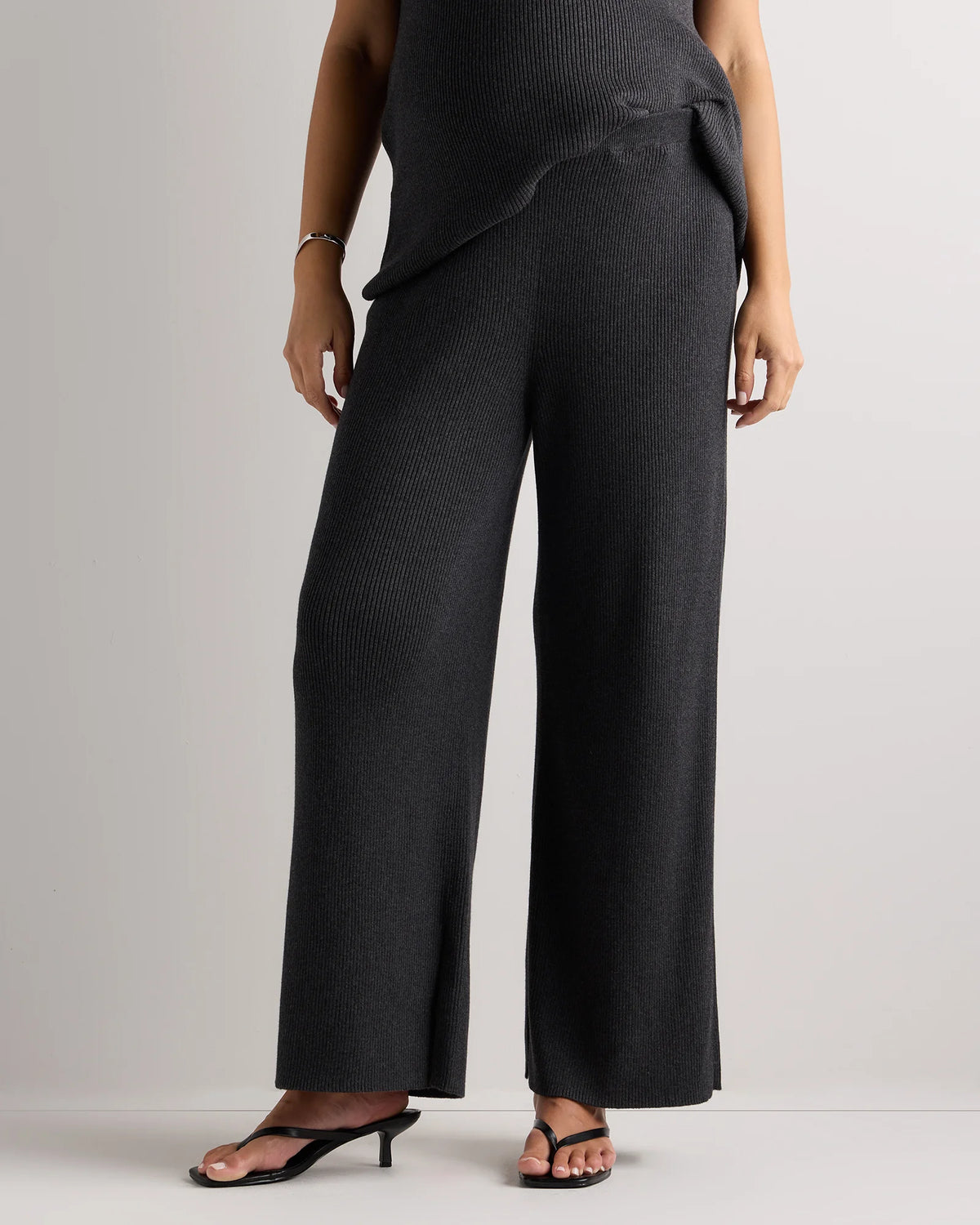Cotton Cashmere Maternity Wide Leg Pants - XS / Heather Charcoal