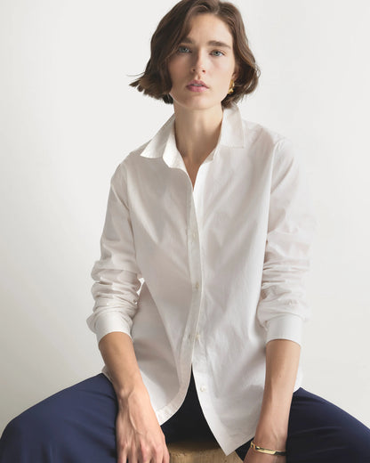 100% Organic Cotton Poplin Long Sleeve Shirt - XS / Delta Blue Double Stripe