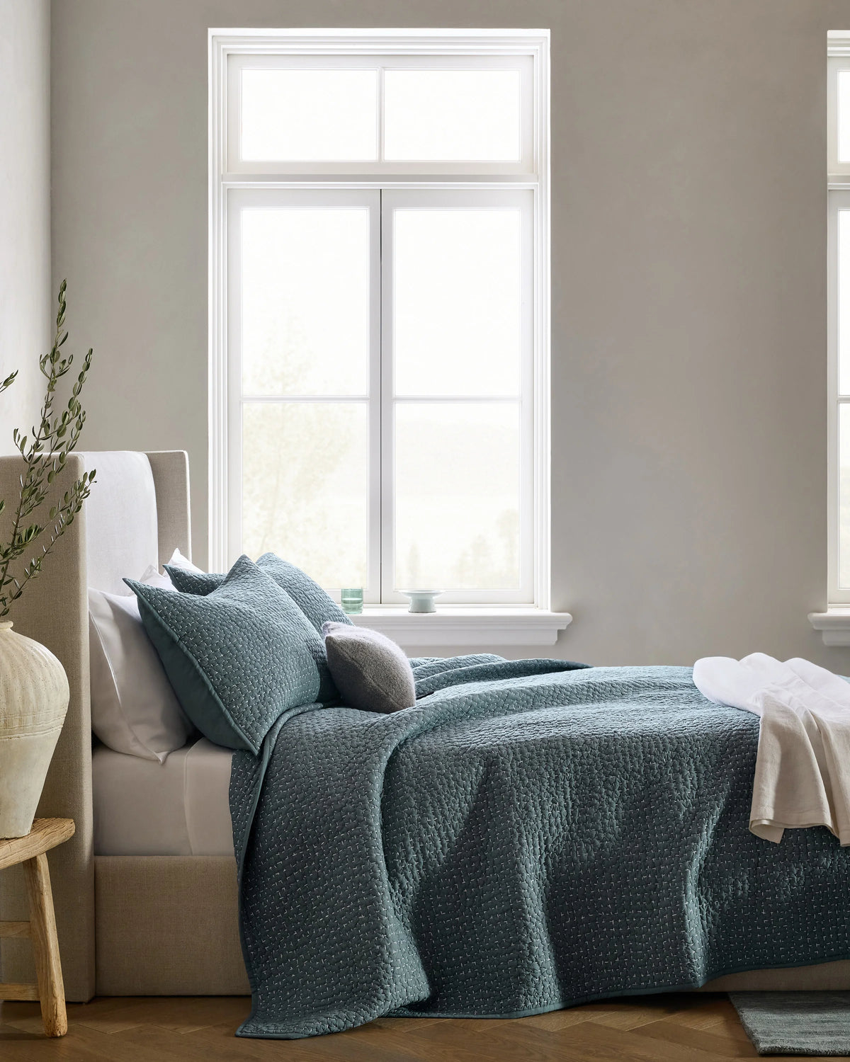 Organic Cotton Hand Stitched Quilted Sham Set - Standard / Ocean