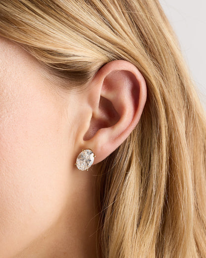 14K Gold Lab Grown Diamond Statement Oval Studs - 8ctw - One Size / Yellow Gold