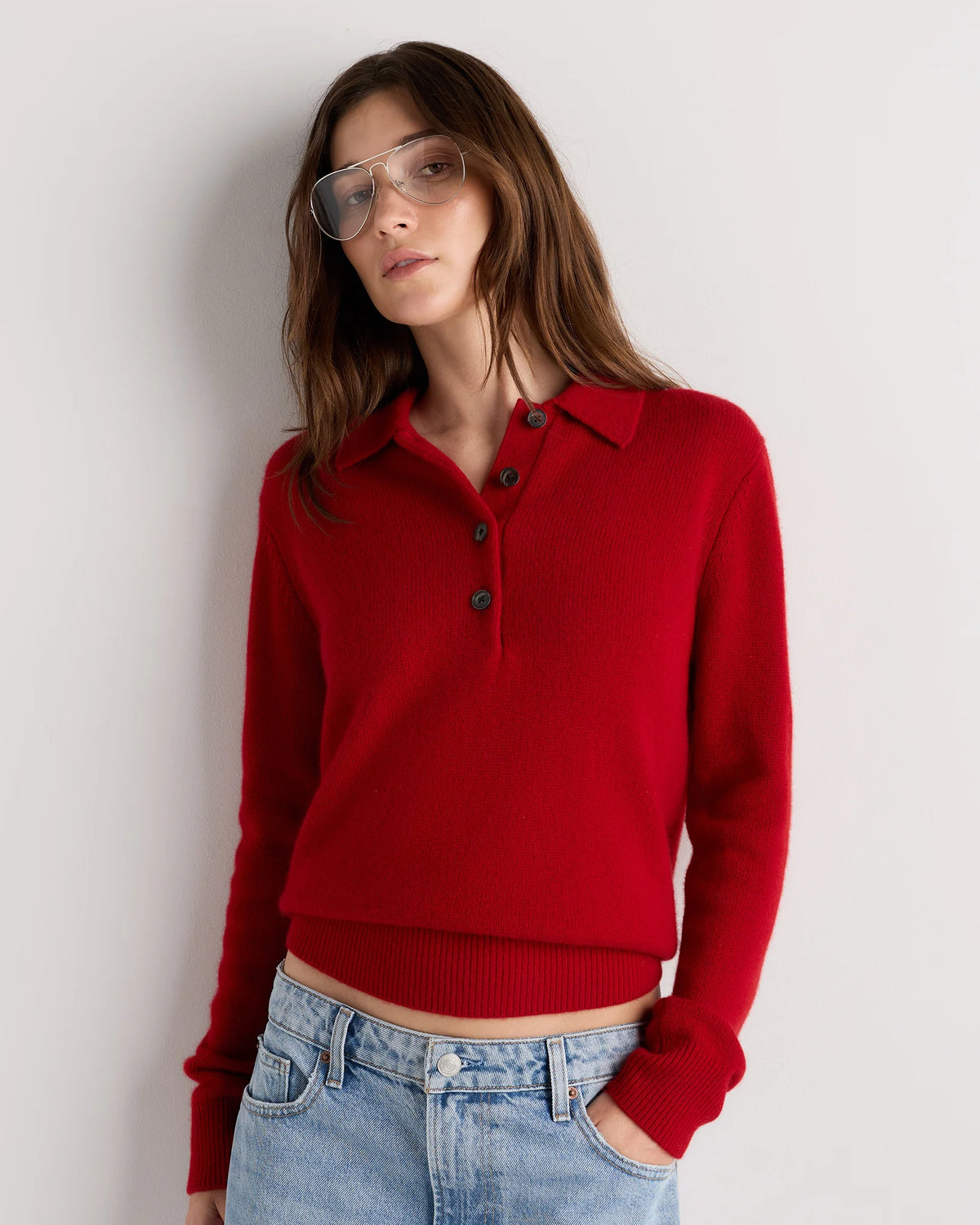 Mongolian Cashmere Button Polo Sweater - XS / Black