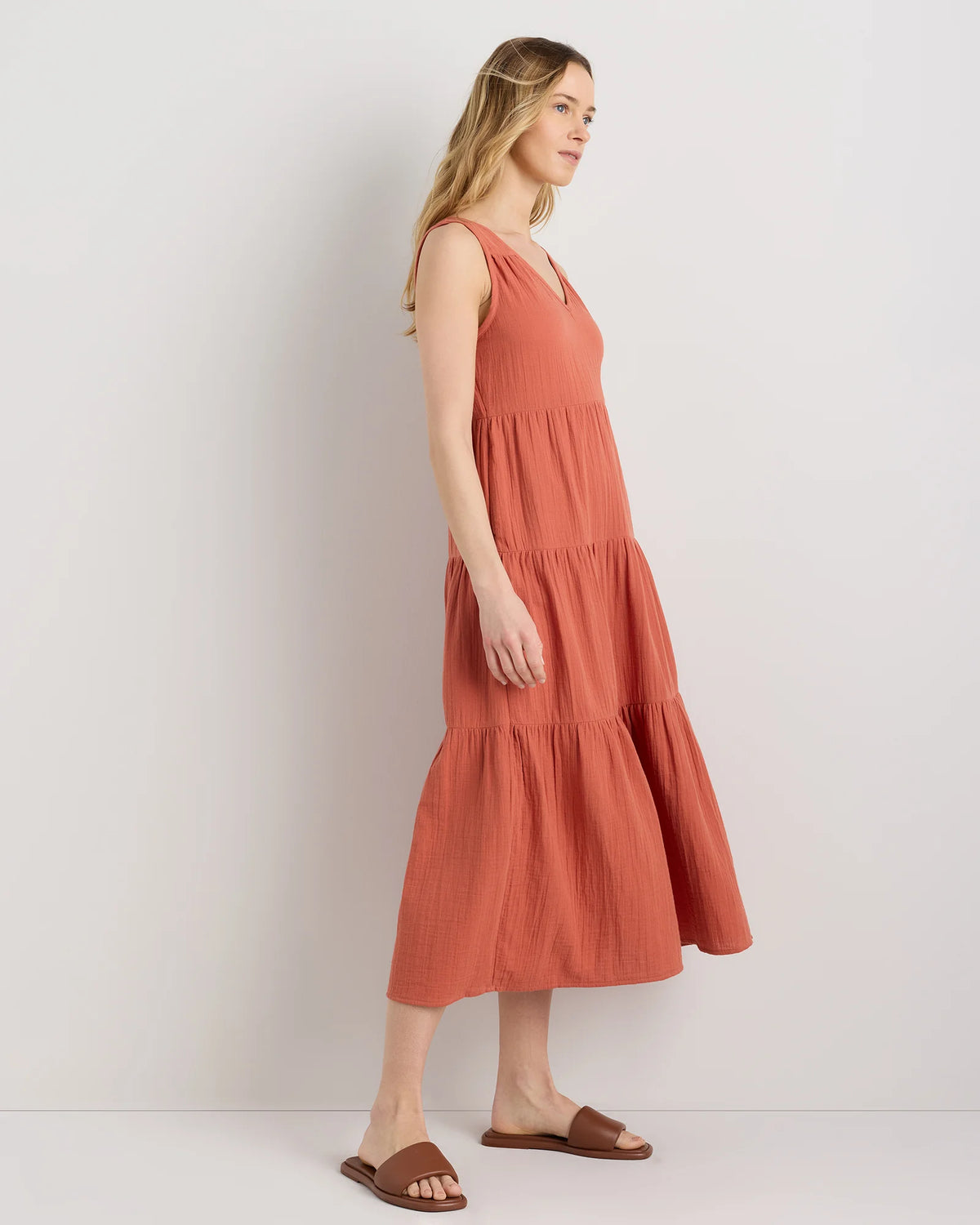 100% Organic Cotton Gauze Tiered Maxi Dress - XS / Indigo Blue