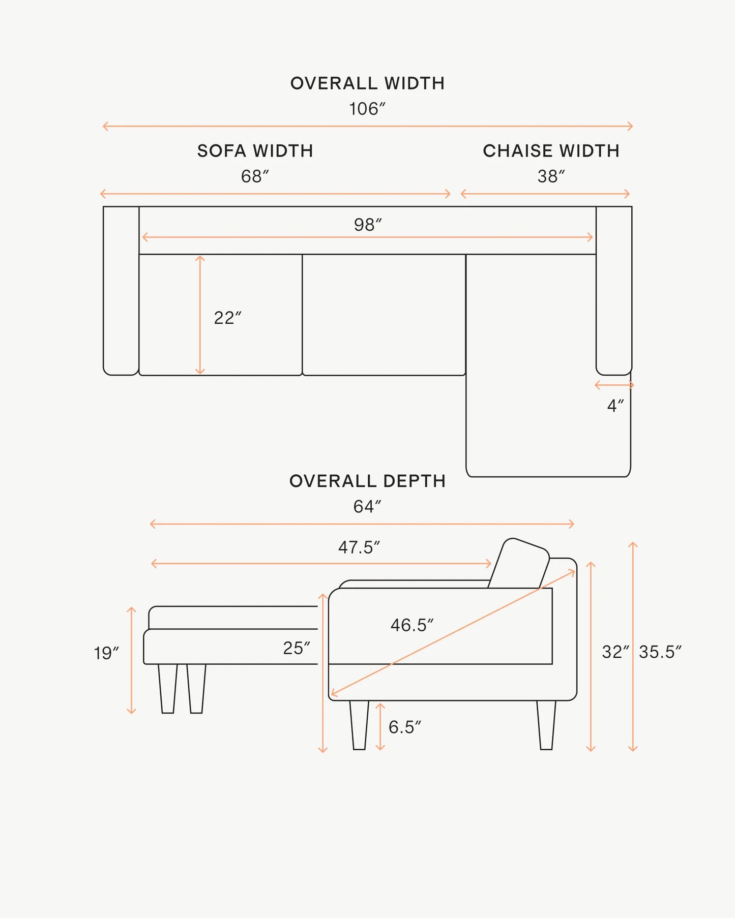 Atlas Midcentury Chaise Sectional in Performance Chenille Linen Blend - 106" Right Arm / Sorrell