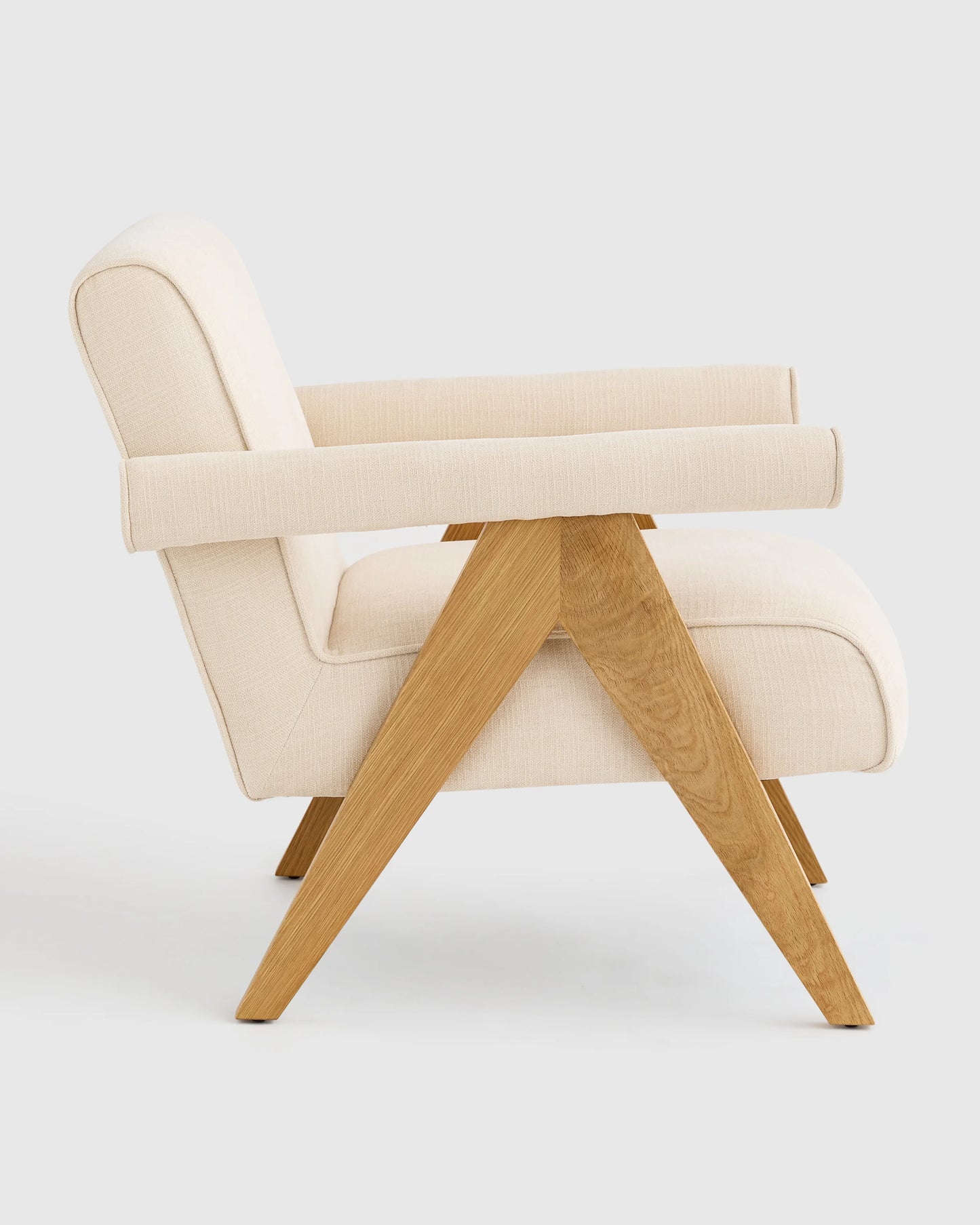 Solid Wood and Performance Chenille V-Leg Chair - One Size / Natural