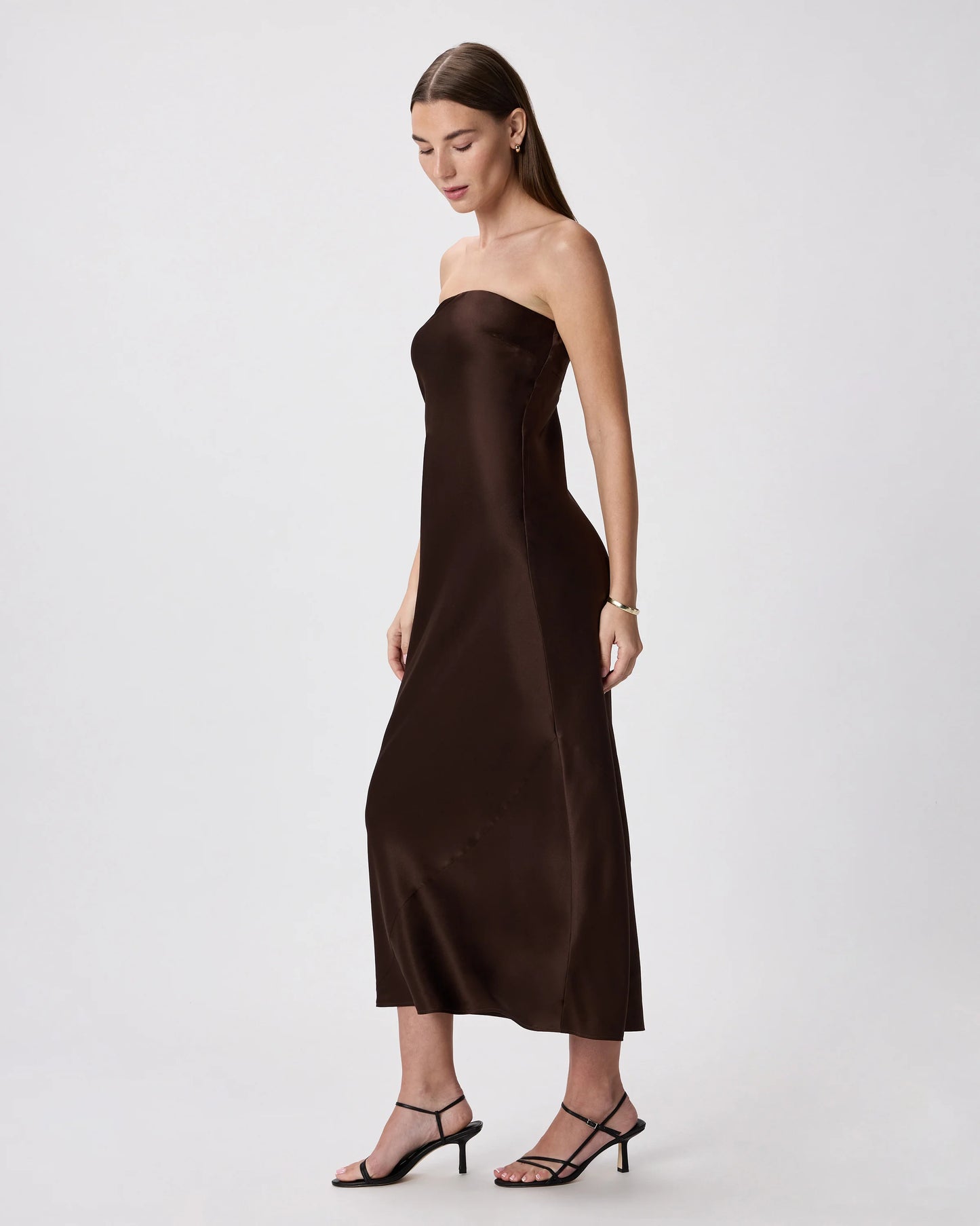 100% Washable Silk Strapless Midi Dress - XS / Hot Fudge