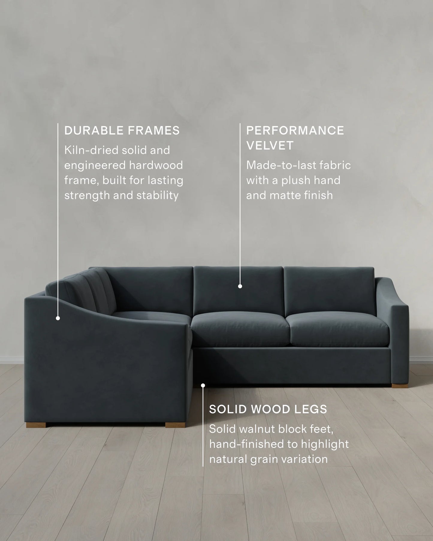 Hollis Slope Arm L Sectional in Performance Velvet - 110x110 / Gunmetal